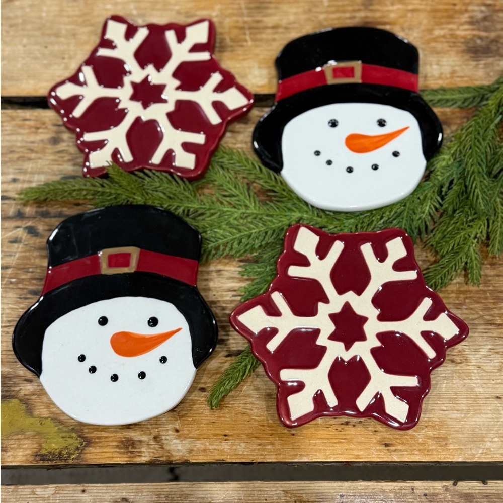 Kohl's Festive Snowman and Snowflake Coasters (4) - NWT